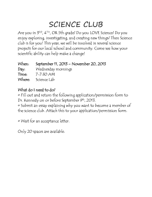 Science Club Application  Form