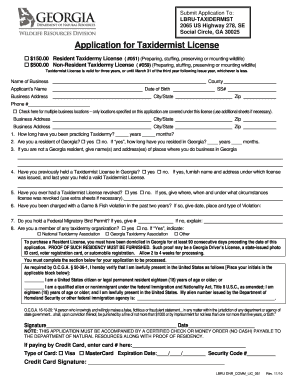 Application for Taxidermist License Wildlife Resources  Form