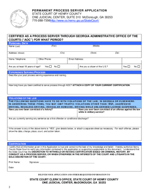 State Court Process Server Application Packet Henry County Co Henry Ga  Form