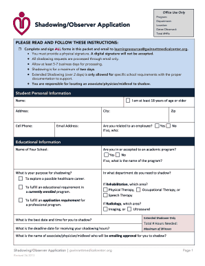 Gwinnett Medical Center Shadowing  Form