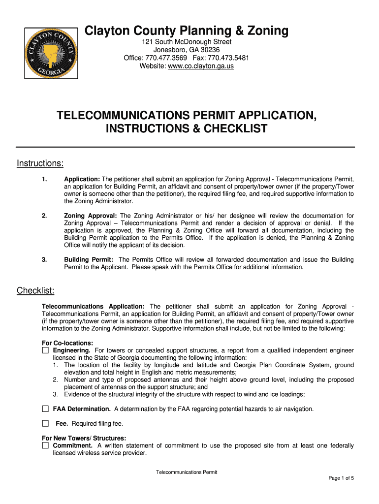 Telecommunications Permit Application  Clayton County  Claytoncountyga  Form