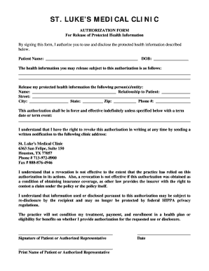 AUTHORIZATION FORM St Luke&amp;#39;s Medical Center