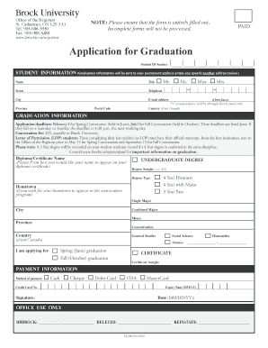 Application for Graduation Brock University Brocku  Form
