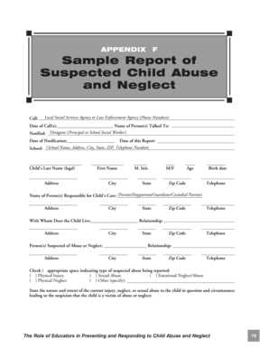 Appendix F Sample Report Of Suspected Child Abuse And Neglect Appendix F Sample Report Of Suspected Child Abuse And Neglect