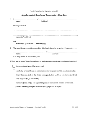 Testamentary Guardianship Form