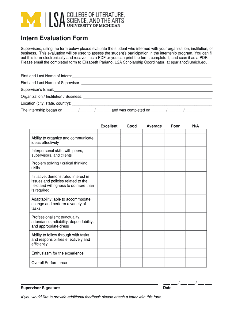 Internship Evaluation  Form