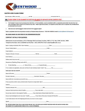  Ethekwini Water Loss Claim Form 2012