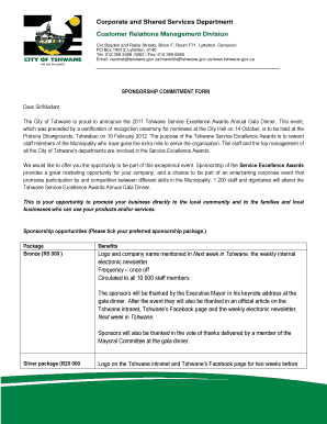 Tshwane Sponsorship  Form