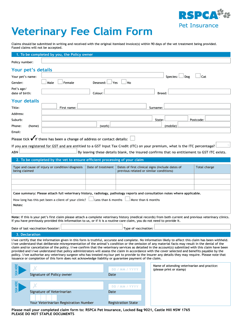  Rspca Claim Form 2013