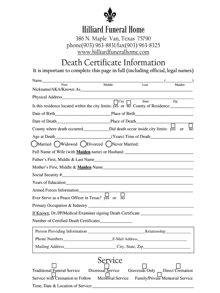 Blank Pennsylvania Stillborn Death Certificate Form