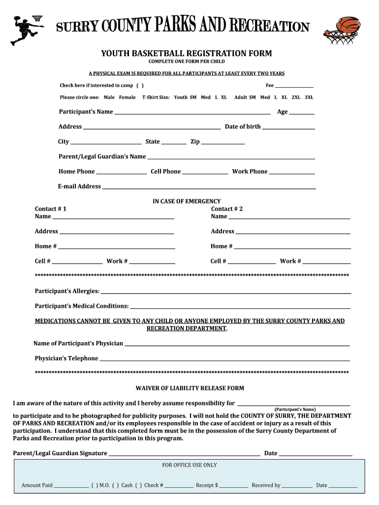 Basketball Registration Form PDF