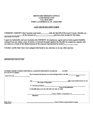 Lost Bond Form Broward Sheriff&amp;#39;s Office Sheriff