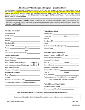 AMAG Assist Reimbursement Program Enrollment Form RxAssist Rxassist