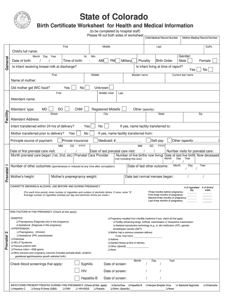 Colorado Certificate Worksheet  Form