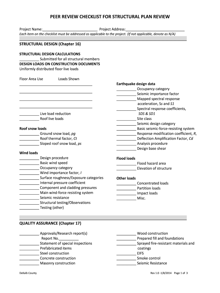  Structural Peer Review Checklist 2014-2024