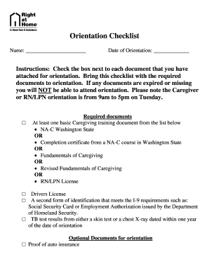 Right at Home Orientation  Form