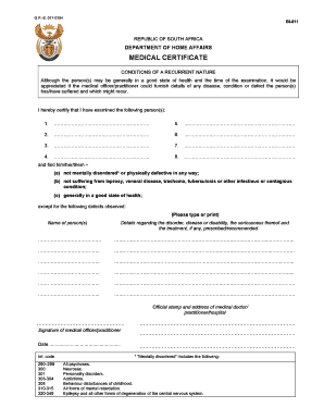 Medical Certificate Form PDF South Africa