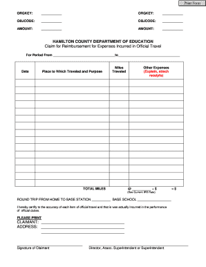 Hamilton County Department of Education Mileage Form