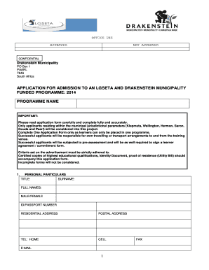 Drakenstein Municipality Vacancies  Form