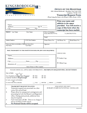 Kingsborough Community College Transcript 2014-2025
