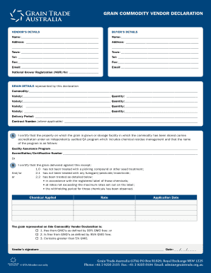 Commodity Vendor Dec Australia Graintrade  Form