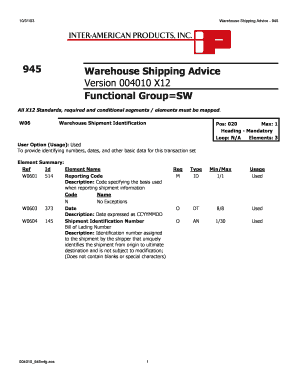 Shipping Advice Sample  Form