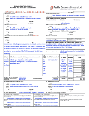 Canada Customs Invoice Example  Form