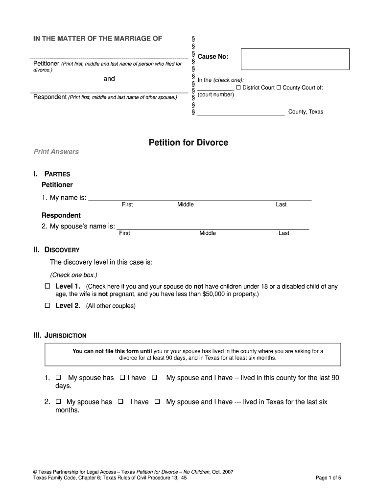 Free Printable Divorce Forms Texas Printable Templates