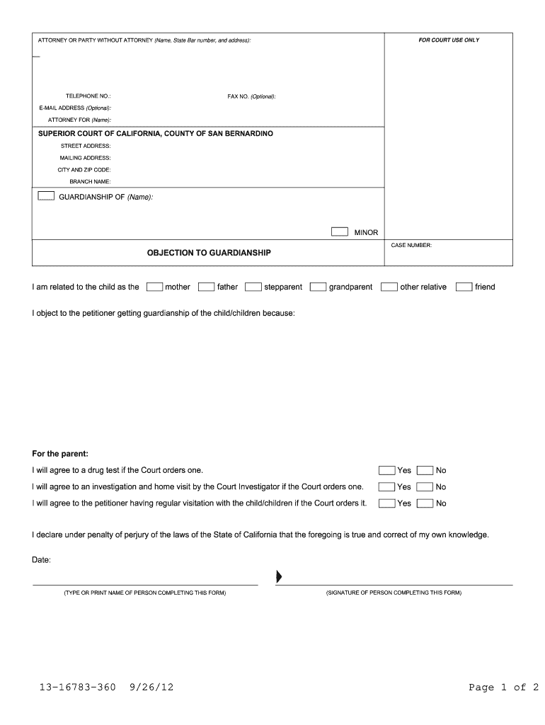 13 16783 360 92612 Page 1 of 2 San Bernardino Superior Court Sb Court  Form