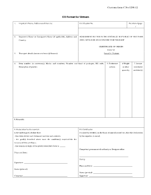 CO Format for Vietnam Customs Form C No 5290 12 Customs Go