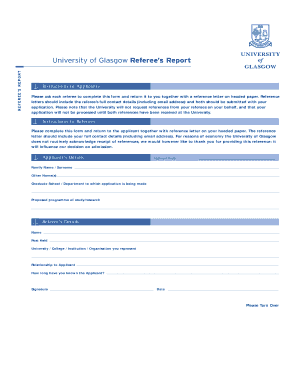 University of Glasgow Reference Letter  Form