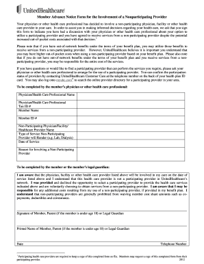 Member Advance Notice Form for the Involvement of a Nonparticipating Provider