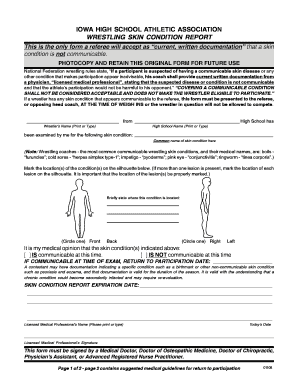 Iowa High School Wrestling Skin Form