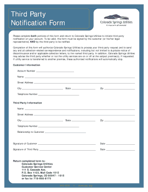 Third Party Notification Form Colorado Springs Utilities Csu