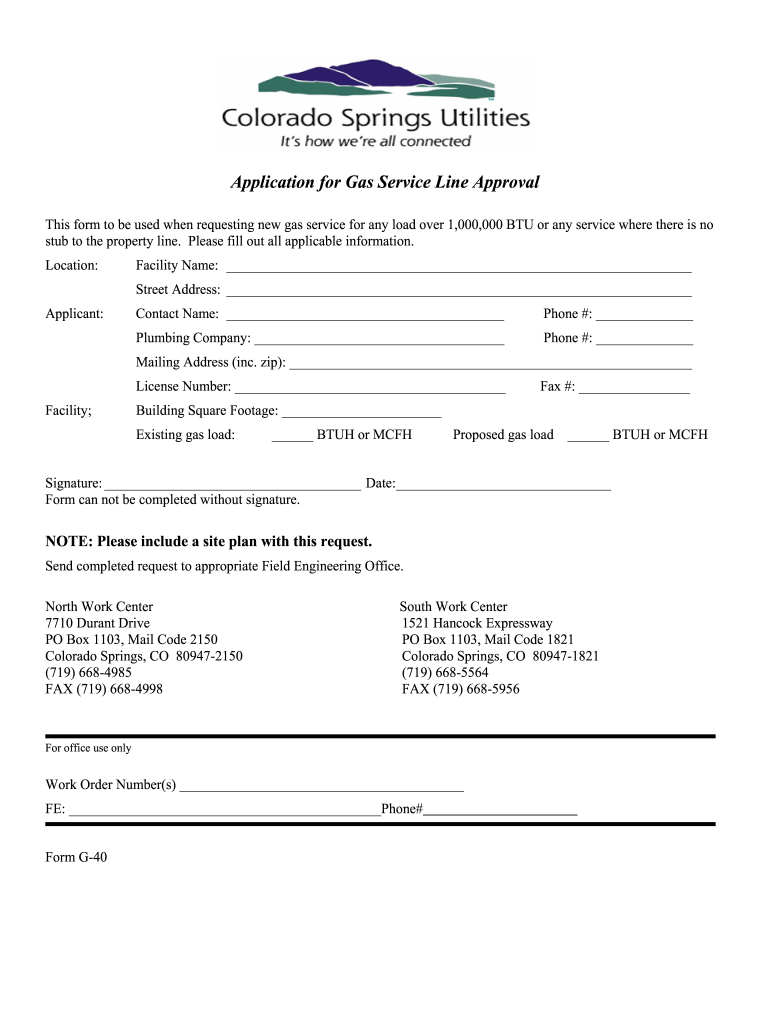 Application for Gas Service Line Approval  Colorado Springs Utilities  Csu  Form
