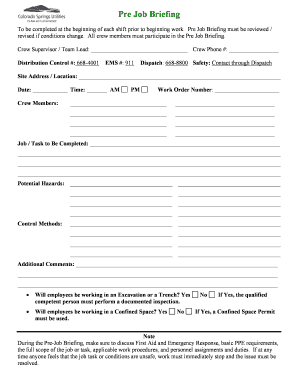 Pre Job Briefing New Construction Application Information Form Csu