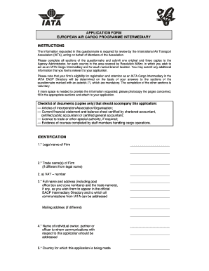 Application Form European Air Cargo Programme Intermediary IATA Iata