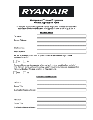 Ryanair Application Form