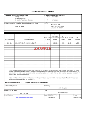 Manufacturer&#039;s Affidavit Example  Form