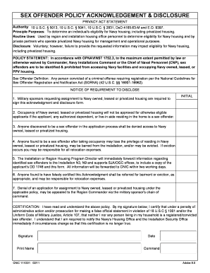 Sex Offender Acknowledgement Form