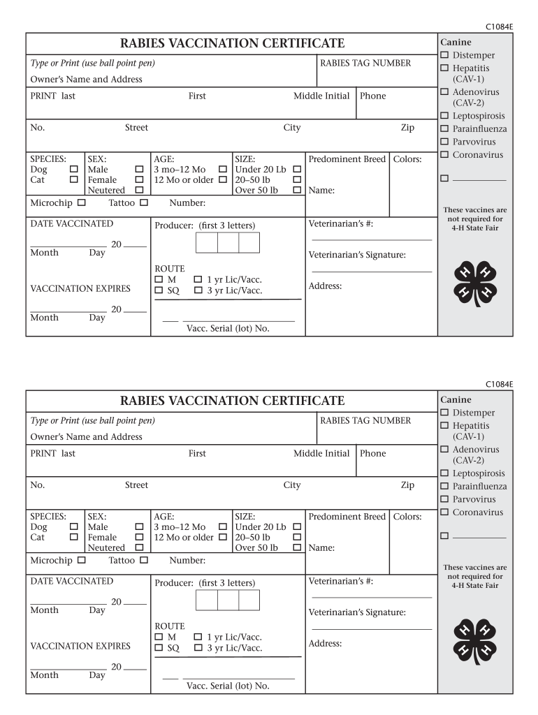 Rabies Vaccination Fillable Form