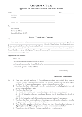 External Transference Certificate  Form
