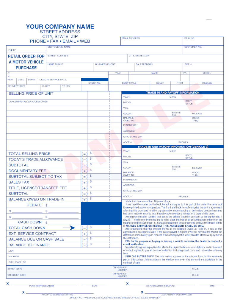 A7  Auto Sales Purchase Agreement  Printlink  Form