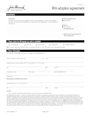 IRA Application and Adoption Agreement John Hancock Investments  Form