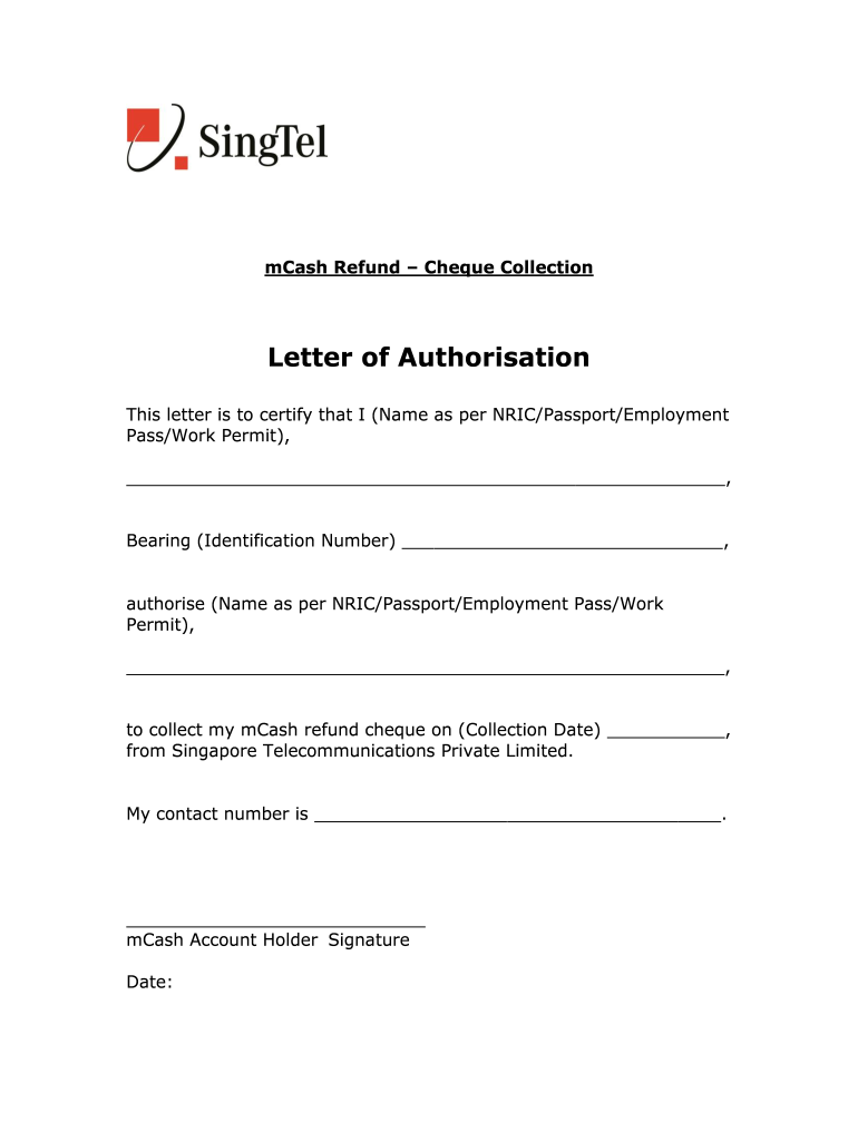 Singtel Letter of Authorization  Form