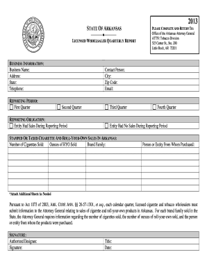 Ar Licensed Wholesaler Quarterly Report  Form