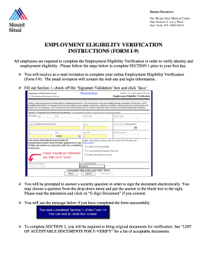 Mount Sinai Employment Verification  Form