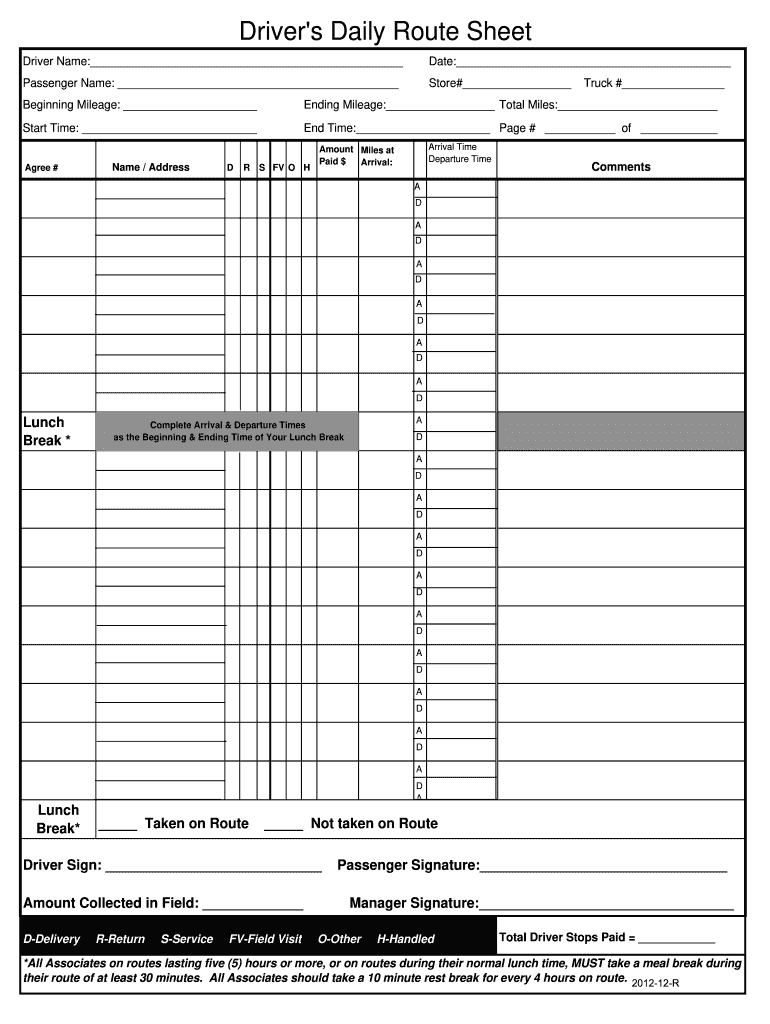 Route Sheet PDF  Form