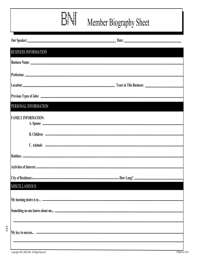 Bni Bio Sheet  Form