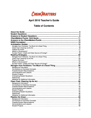 April Teacher&amp;#39;s Guide Table of Contents American Chemical  Form
